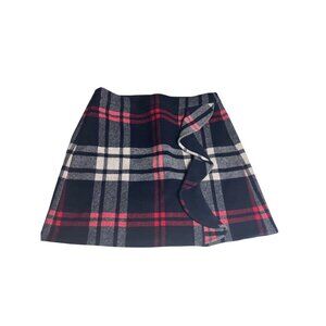 J.Crew 8 Red Navy White Double-Serge Wool Ruffle lined preppy Mini Skirt